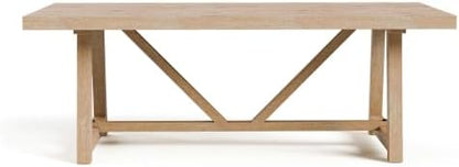 Furniture of America Wellen Farmhouse 84-Inch Rectangle Solid Wood Dining Table with Plank and Beam Base, Trestle Design, Seats Up to 8, for Kitchen, Home Office, Natural Oak