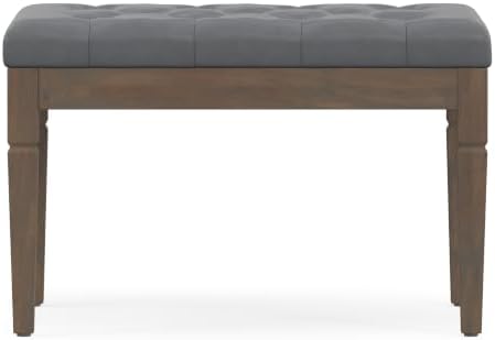 SIMPLIHOME Waverly 28" Wide Vegan Leather Rectangle Ottoman in Stone Grey