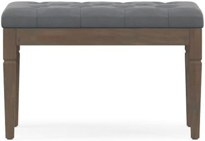 SIMPLIHOME Waverly 28" Wide Vegan Leather Rectangle Ottoman in Stone Grey