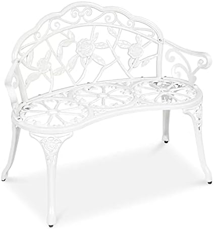 GIZMOBOX Outdoor Bench Outdoor Bench Lounge Bronze Cast Aluminum Furniture Decorative for Garden Patio Balcony Backyard(White)