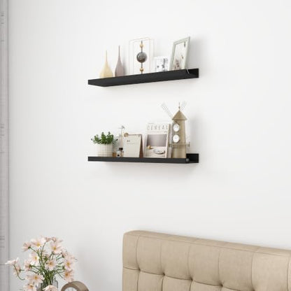 Picture Ledge Shelf, MDF Wood Floating Shelves Set of 2, Picture Ledge Photo Ledge Wall Mounted for Living Room Kids' Room Bedroom, Color Black (Black, 24in-2pcs)