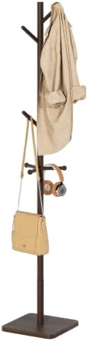 Nianerfaya Solid Wood Coat Rack, Free Standing Hall Coat Tree, Brown