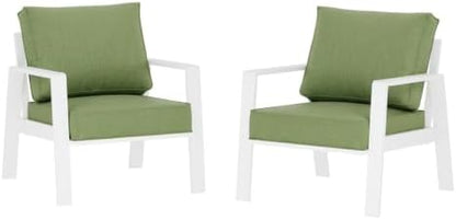 2 Pieces Aluminum Outdoor Armchair, Oversized Patio Couch, Modern Sofa All Weather Metal Furniture Set with 5" Cushions (White/Green)