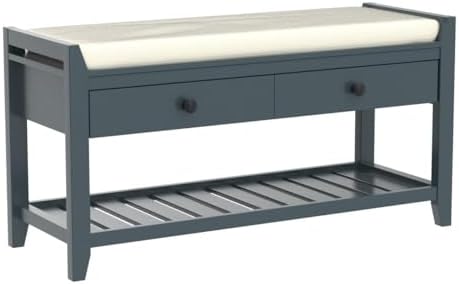 Merax Classic Wood Shoe Storage Bench for Entryway Hallway Front Door Shoe Bench with Drawers and Seat Cushion Navy