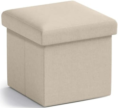 Ornavo Home Small Square Storage Ottoman, Foldable Linen, 12x12x12, Beige