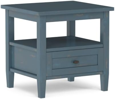 SIMPLIHOME Warm Shaker 20" Wide Solid Wood Square End Table in Coastal Blue