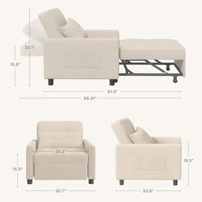 Aiho 3-in-1 Convertible Sleeper Sofa Bed with Adjustable Design, Beige
