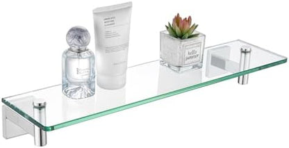 KOKOSIRI Bathroom Shelves Wall Mounted Floating Glass Shelf Polished Stainless Steel 20-Inch Kitchen Hanging Rack for Storage/Room Decor B1105CH-L20