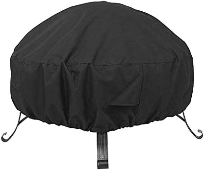 Round Fire Pit Cover 40-44 Inch 600D Heavy Duty Gas Firepit Cover with Drawstring and Handles, PVC Coating Waterproof and Fade Resistant (44" Dia x 18" H)