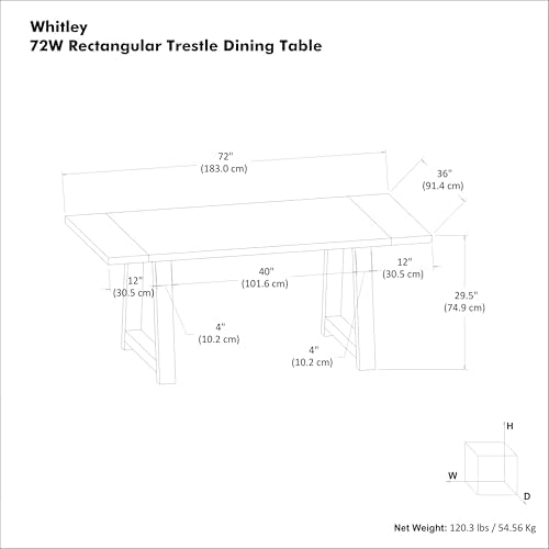 SIMPLIHOME Whitley 72" Wide Solid Mango Wood Dining Table in Burnt Wax