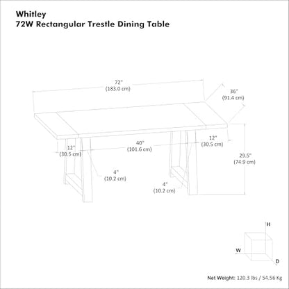 SIMPLIHOME Whitley 72" Wide Solid Mango Wood Dining Table in Burnt Wax