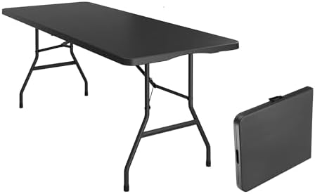 6FT Folding Table, Heavy Duty, Carry Handle, Black, 1 Pack