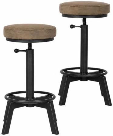 Vintage Bar Stools Set of 2 Industrial Bar Stool Swivel PU Seat Counter Height Adjustable 24-28inch Kitchen Isand Dining Chair