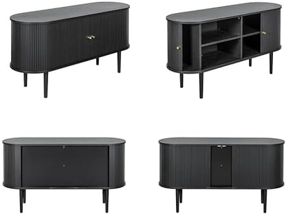 55'' Fluted Sideboard Buffet Cabinet with Sliding Doors and Adjustable Shelves for Dining Room, Living Room, Entryway. Mid Century Modern Fluted Cabinet with Storage (Black Oak)
