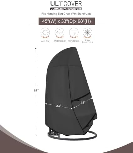 ULTCOVER Patio Hanging Egg Chair Cover, 45W x 33D x 68H in, Black