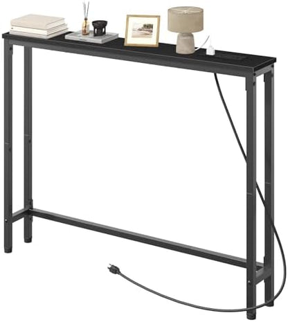 HOOBRO 39.4 Inch Narrow Console Table with Power Outlets, Sofa Table