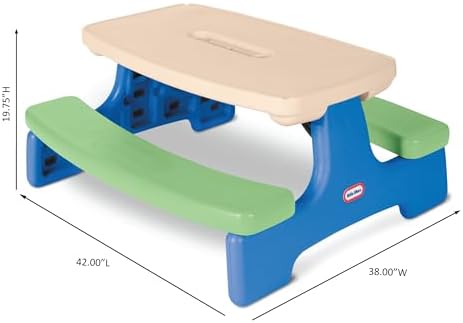 Little Tikes Easy Store Picnic Table with Umbrella, Multi Color, 42.00''L x 38.00''W x 19.75''H