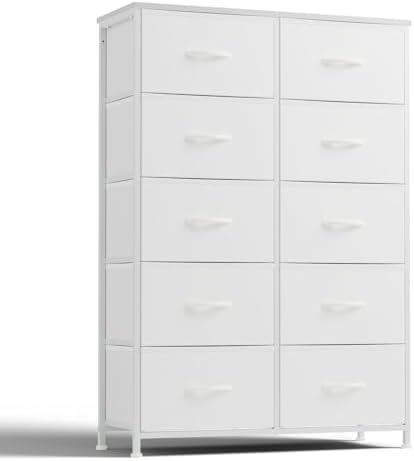 DUMOS 10 Drawer Tall Dresser for Bedroom & Living Room, White