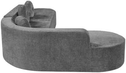 122'' Extra Large Sectional Sofa, Fully Compressed Sponge, Elegant Curved Design with Three Round Cushions, Soft Fabric Upholstery, High-Resilience Foam for Ultimate Comfort, Grey