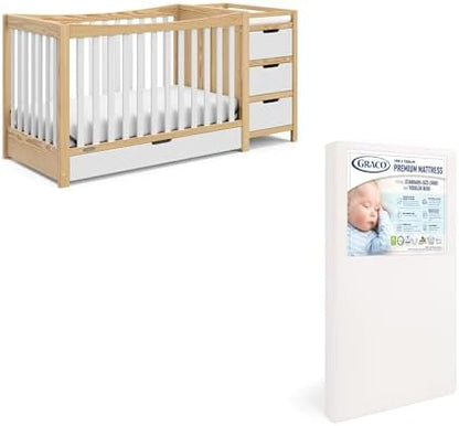 Graco Remi 4-in-1 Convertible Crib & Changer, White & Natural