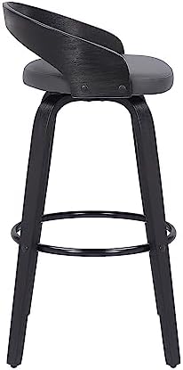 Armen Living Sonia 26" Counter Height Swivel Gray Faux Leather and Black Wood Bar Stool