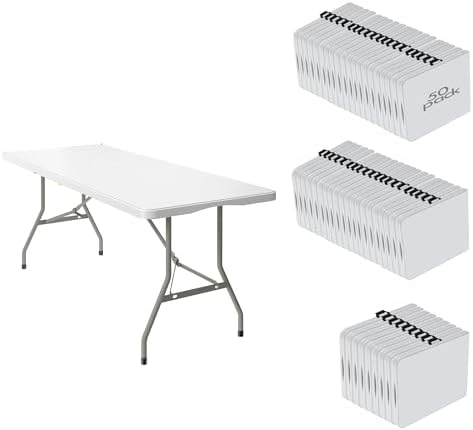 50 Pack 6FT Folding Tables, Heavy Duty, Carry Handle, White