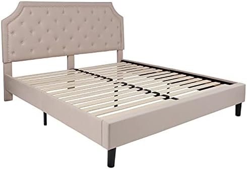 EMMA + OLIVER Beige King Tufted Wingback Platform Bed