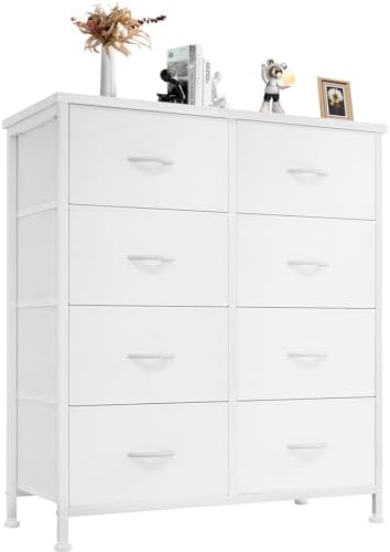 Sweetcrispy 8 Drawer Fabric White Dresser for Bedroom, Tall Double Dresser