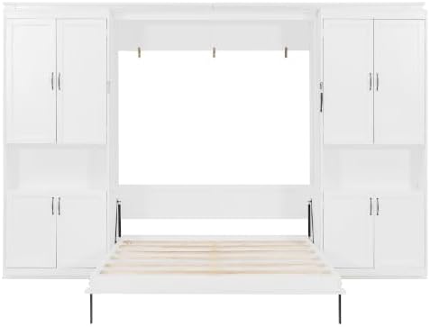 SOFTSEA Space-Saving Queen Size Murphy Bed with Shelves, White