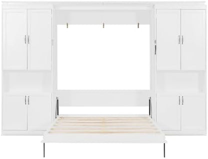 SOFTSEA Space-Saving Queen Size Murphy Bed with Shelves, White