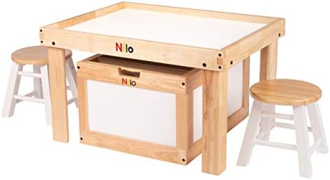 NILO Kids Play Table Set with 2 Compatible Lego Duplo Detachable Two-Sided Baseplates/Boards/Mats (N34 Activity Table Without Holes, 24x32x20 and 2X Green Base Plates 12x32)