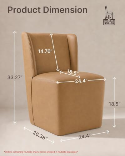 KISLOT Upholstered Dining Chairs Set of 2 with Hidden Casters, Brown