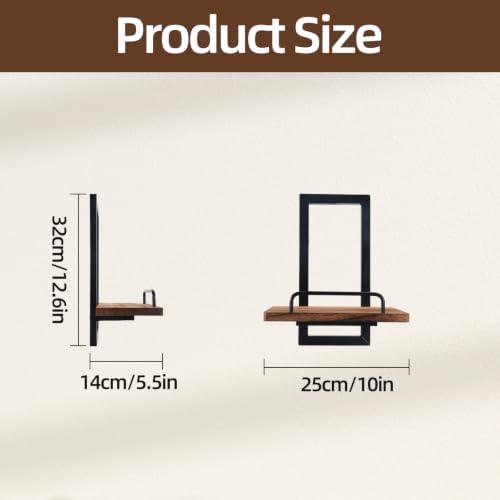 Floating Plant Shelves 2Pack, Metal&Wood Wall Mounted Shelf with Guardrail