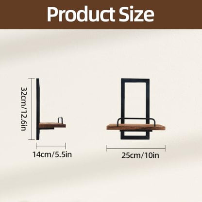 Floating Plant Shelves 2Pack, Metal&Wood Wall Mounted Shelf with Guardrail