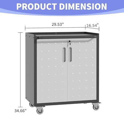 Metal Garage Storage Cabinet on Wheels, Lockable Rolling Tool Cabinet