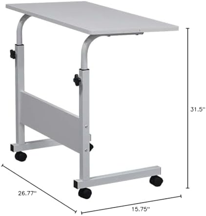 Adjustable Standing Desk Removable Rolling Desk for Home Office, 31.5" Large Portable Side Table, Height Adjustable, White