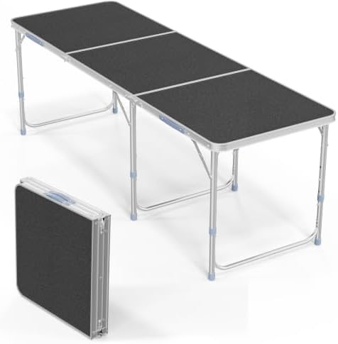 VINGLI 6ft Folding Camping Table with Carry Handle,Portable Utility Table Multipurpose for Party Picnic Tailgating Outdoor Patio Garden Indoor Kitchen …