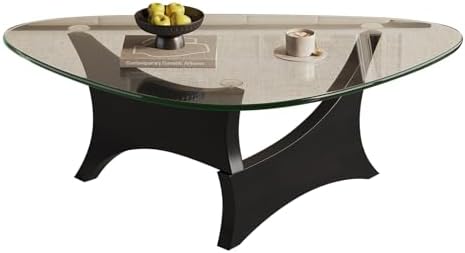 Modern Glass Coffee Table for Living Room, Mid Century Modern Triangle Coffee Table with Tempered Glass Top & Solid Wood Base, Small Center Table for Apartment（Black/Transparent，Large）