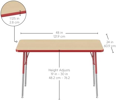 FDP 24" x 48" Rectangle Table with Swivel Glide Legs - Maple/Red