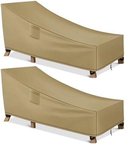WLEAFJ Patio Chaise Lounge Cover Waterproof, Heavy Duty Outdoor Lounge Chair Covers, Durable Patio Furniture Covers, 78L x 34W x 32H inch - 2 Pack, Khaki