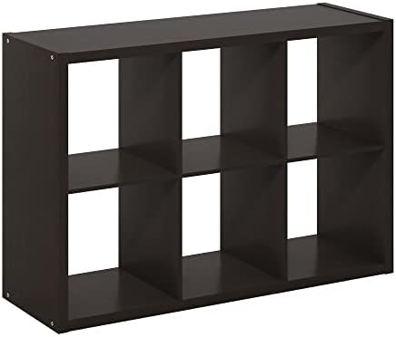 6-Cube Cubicle Bookshelf, Cube Bookcase with Open Back, Reversible Book Shelf, Cube Storage Organizer, 15 x 44 x 30, for Living Room, Home Office, Dark Oak