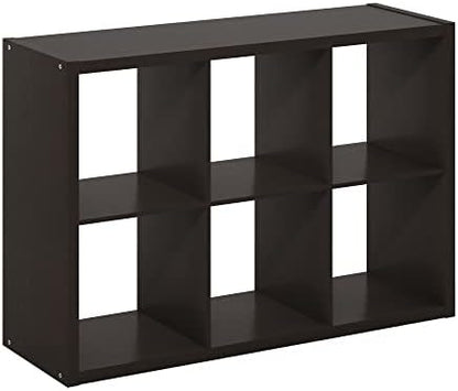6-Cube Cubicle Bookshelf, Cube Bookcase with Open Back, Reversible Book Shelf, Cube Storage Organizer, 15 x 44 x 30, for Living Room, Home Office, Dark Oak