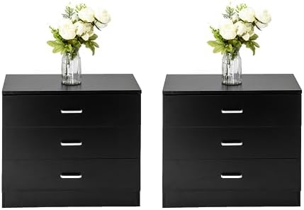 3 Drawer Nightstand Set of 2, Black Night Stand for Bedroom, Modern 3 Drawer Dresser, Wood Bed Side Table/Night Stand with Drawers for Small Spaces, College Dorm, Living Room 13" D X 26" W X 22" H