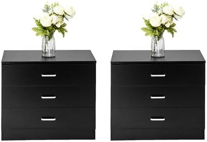 3 Drawer Nightstand Set of 2, Black Night Stand for Bedroom, Modern 3 Drawer Dresser, Wood Bed Side Table/Night Stand with Drawers for Small Spaces, College Dorm, Living Room 13" D X 26" W X 22" H