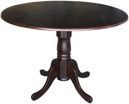 IC International Concepts, 42" Round Dual Drop Leaf Pedestal Dining Table, Solid Real Wood, Sturdy Parawood, Rich Mocha