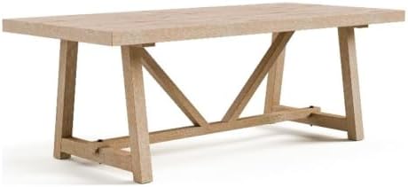Furniture of America Wellen Farmhouse 84-Inch Rectangle Solid Wood Dining Table with Plank and Beam Base, Trestle Design, Seats Up to 8, for Kitchen, Home Office, Natural Oak