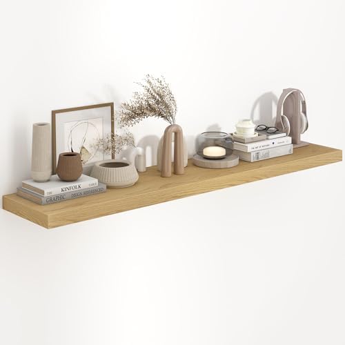 55 Inch Long Floating Shelves for Wall, 55x9.3 Large Floating Shelf for Bedroom, Kitchen, Bathroom, Wall Mounted Rustic Wood Shelves with Invisible Bracket for Books, Decor, Oak