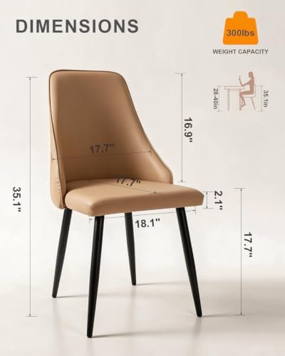 Camel Tan Leather High Back Dining Chairs Set of 2