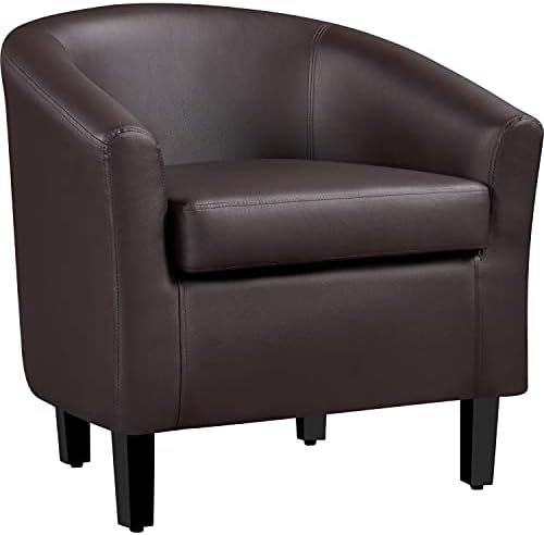 Yaheetech Accent Chairs, Faux Leather Barrel Armchairs Espresso