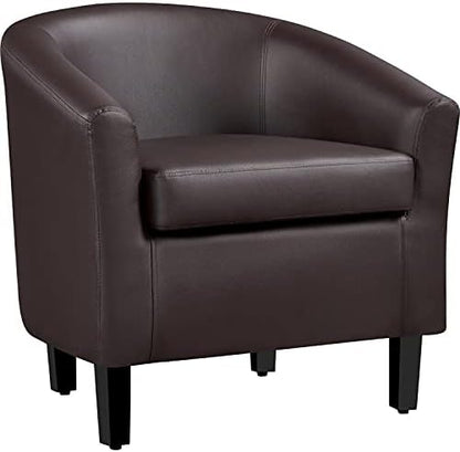 Yaheetech Accent Chairs, Faux Leather Barrel Armchairs Espresso